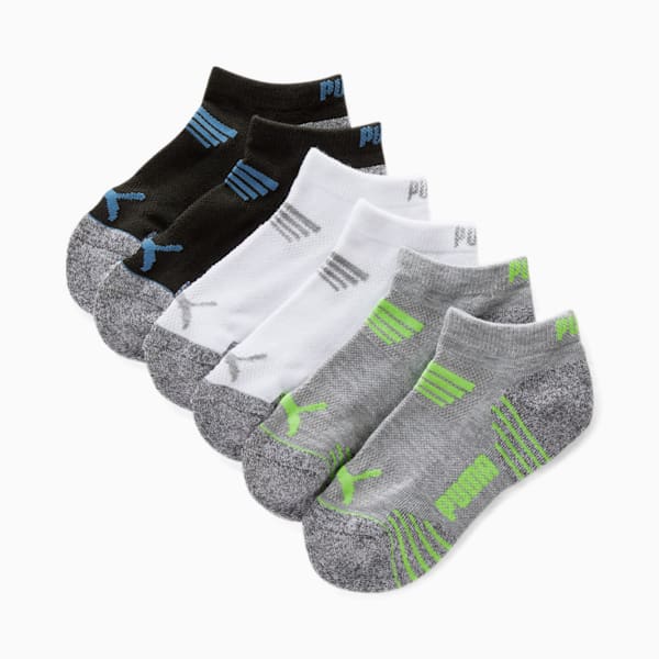 Boy's Terry Low Cut Socks (6 Pack), GREY / GREEN, extralarge